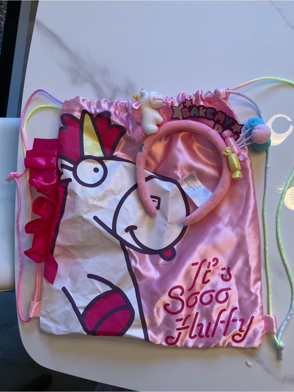 Despicable Me Unicorn Drawstring Bag with Plush Headband